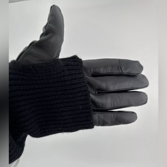 NWOT Michael Kors Leather Logo Gloves Large Mitten Black Fabric Retail $128 - Picture 4 of 6